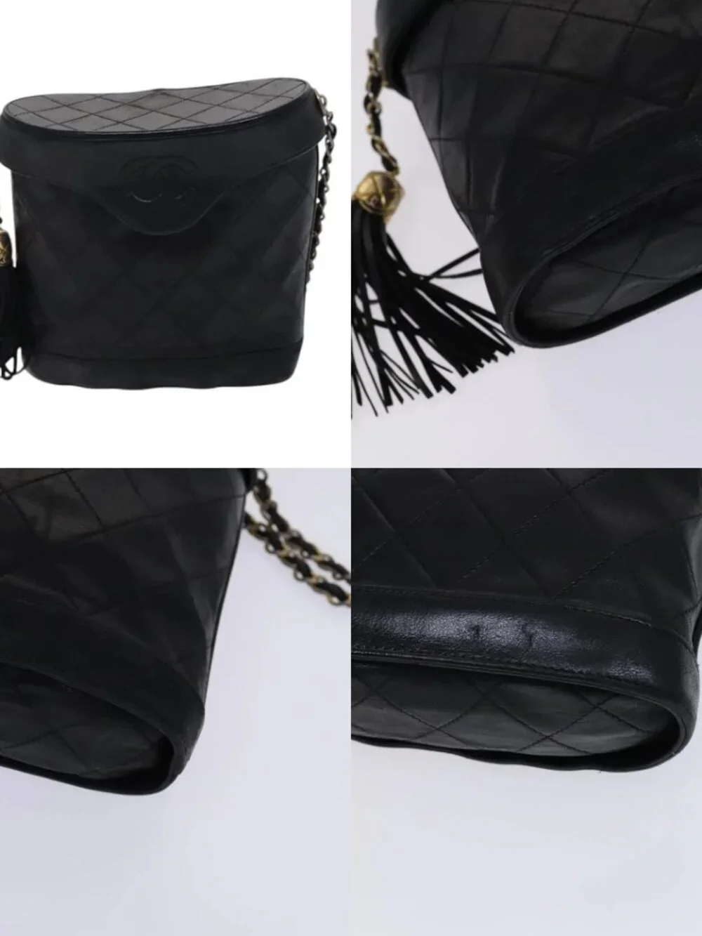 CHANEL Matelasse Chain Shoulder Bag Lamb Skin Black CC Auth bs23838